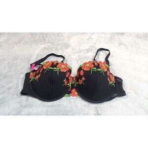 Adore Me Women's 40D Daphne Black Floral Push Up Balconette Bra NWT